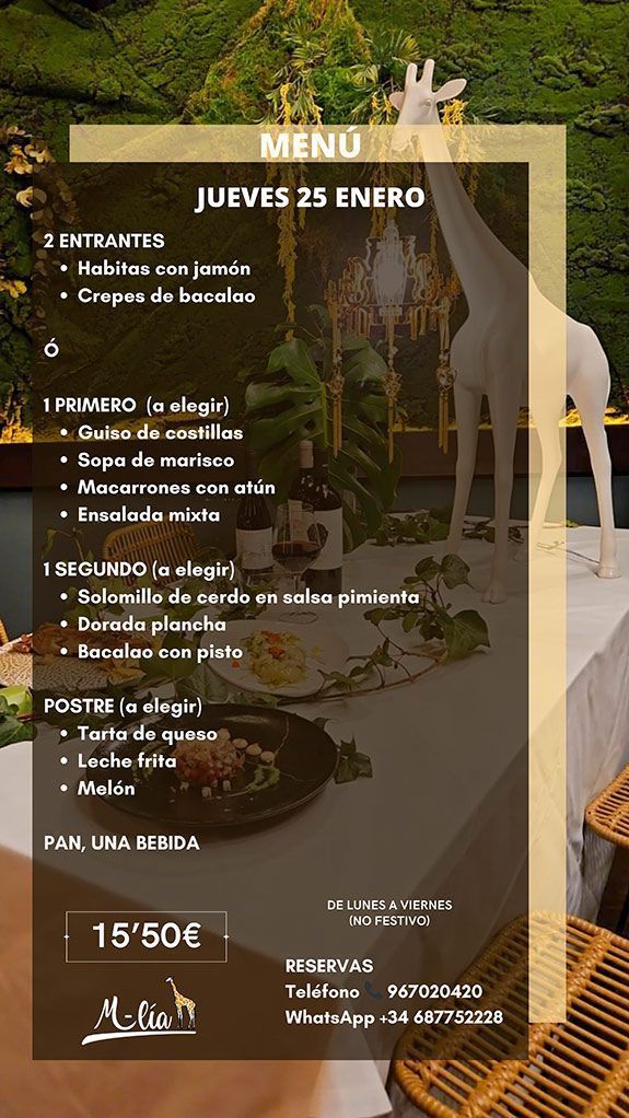 Menú del día en Restaurante de Hellin